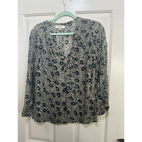 Sea New York Women's Green Floral Print Crew Neck Blouse Top Size 8 - Picture 1 of 10